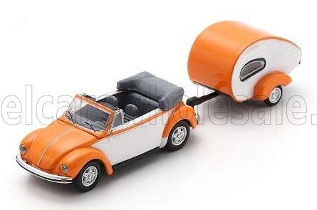 1:87 VOLKSWAGEN Beetle Cabriolet With Caravan Trailer (1960), Orange White - 452677700