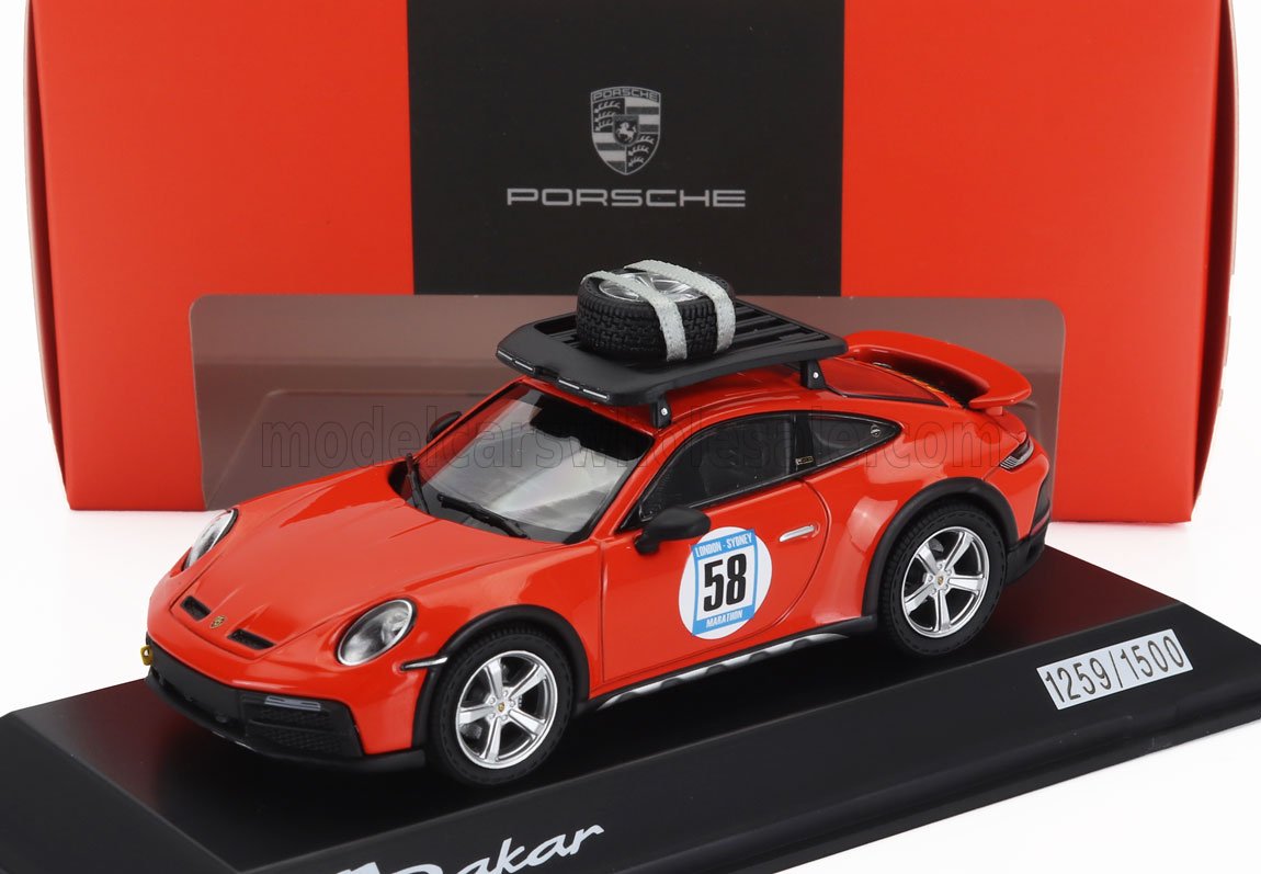 1:43 PORSCHE 911 992 №58 Rally Dakar Special With Pack Roof (2023), Blood Orange - WAP0200050SDAK