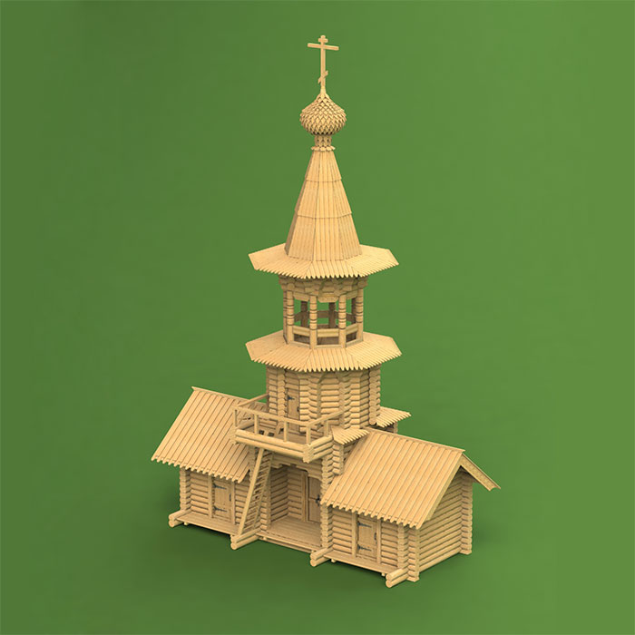 1:60 Сборная модель Колокольня Зашиверского острога, Якутия, XVII век - 1103