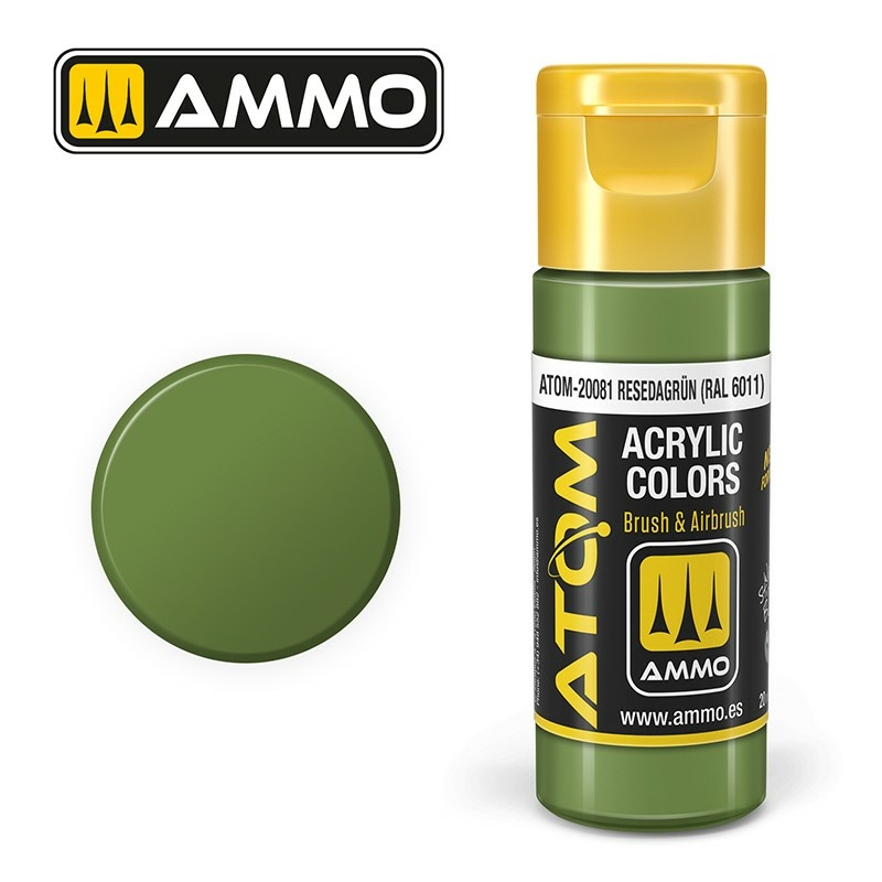 Краска акриловая ATOM COLOR Зеленый цвет RAL 6011 / Resedagrün RAL 6011, 20мл - ATOM20081