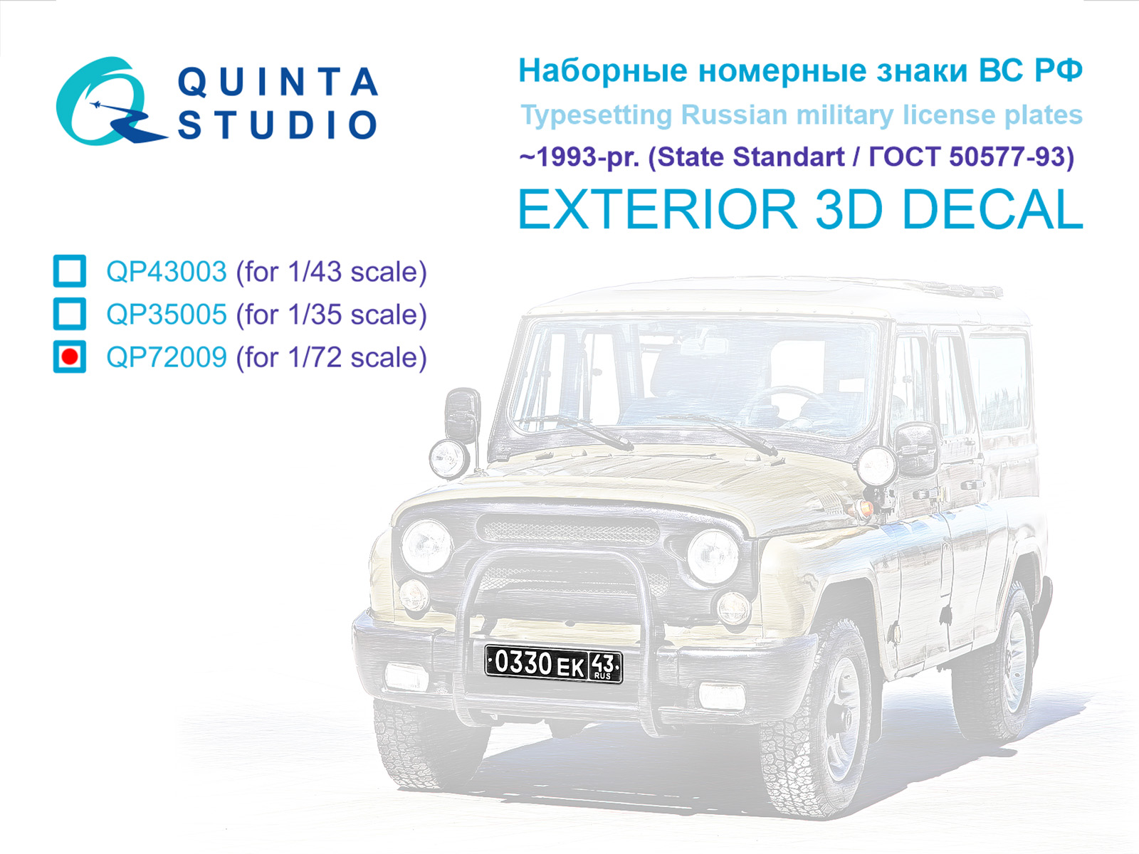 1:72 Декаль Наборные Номерные Знаки ВС РФ ~1993- наше время (ГОСТ 50577- 93) (для всех моделей) - QP72009