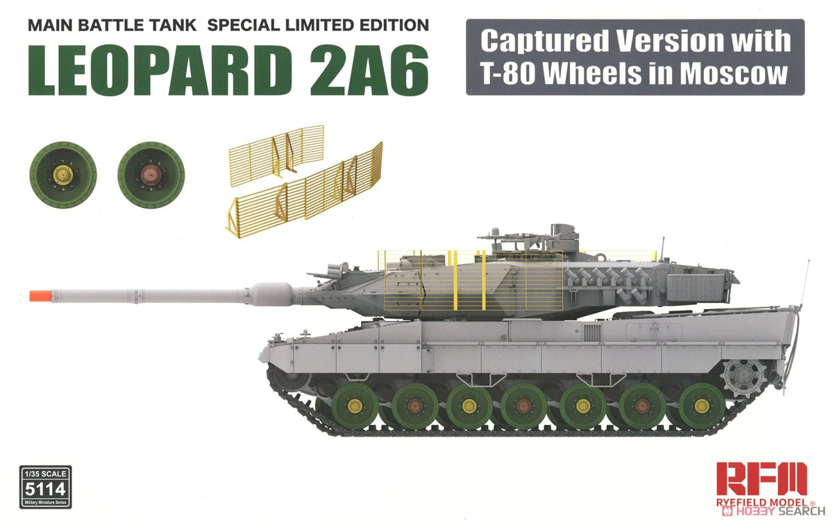 1:35 Сборная модель немецкий танк Leopard 2A6 (Трофейная версия) с катками обт-80 - RM-5114