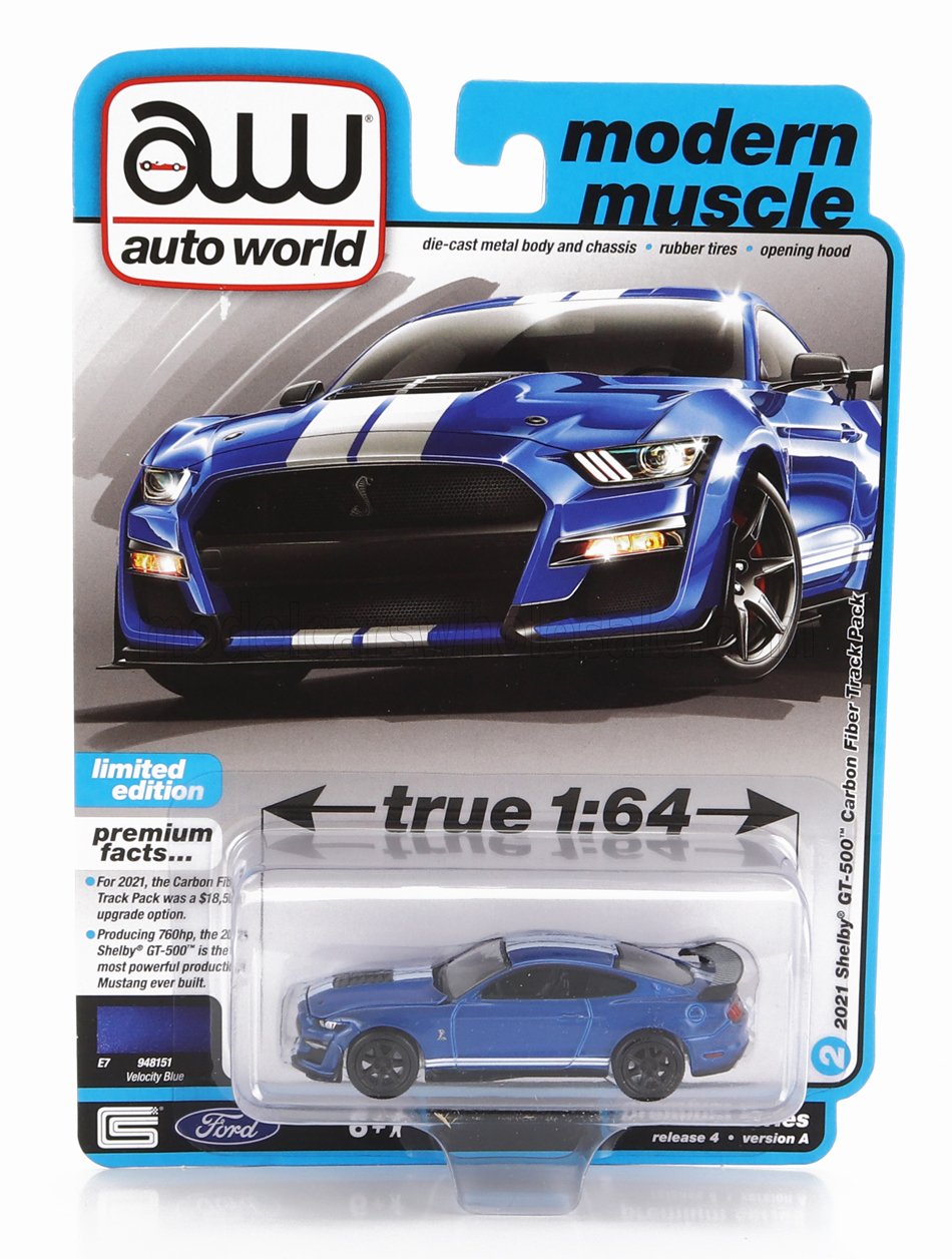 1:64 FORD Mustang Shelby Gt500 Carbon Edition (2021), Blue White - AWSP114A
