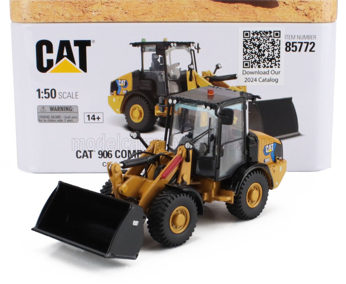 1:50 CATERPILLAR Cat906 Compact Electric Ruspa Gommata - Scraper Tractor Wheel Loader, Yellow Black - 85772