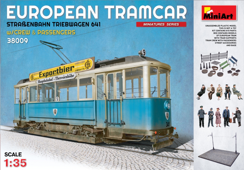 1:35 Сборная модель Трамвай  EUROPEAN TRAMCAR (StraBenbahn Triebwagen 641) w/CREW & PASSENGERS - 38009