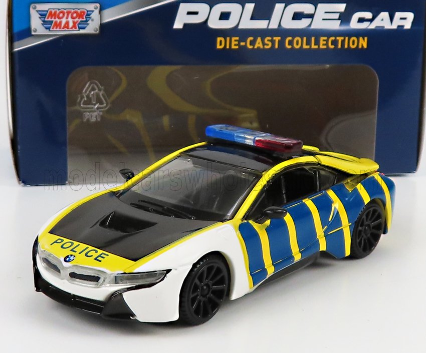 1:43 BMW I8 Coupe Police (2018), Blue Yellow White Black - 79484