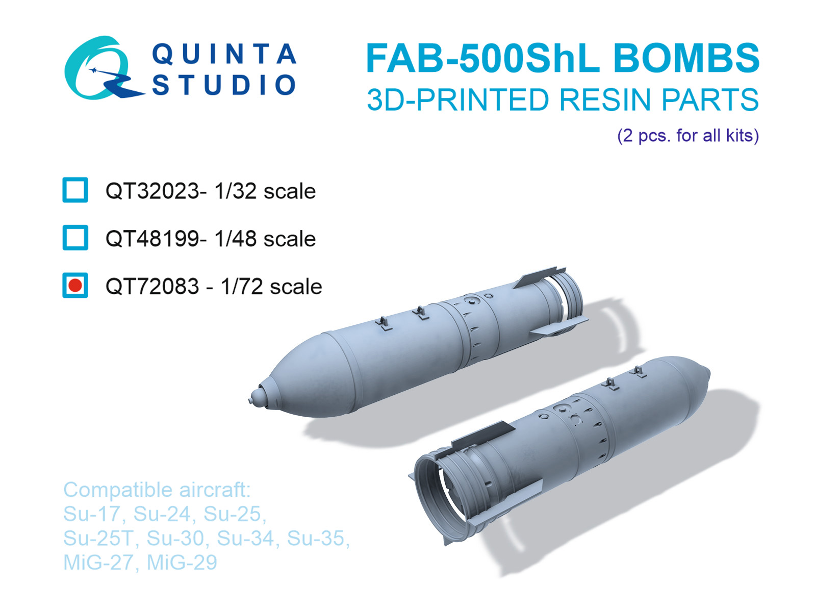 1:72 Авиабомбы ОФАБ-500ШЛ (осколочно-фугасные), 2 шт. (для всех моделей) - QT72083