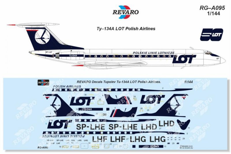 1:144 Декаль Ту-134А LOT Polish Airlines - RG-A095