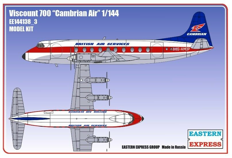 1:144 Сборная модель Гражданский авиалайнер Viscount 700 Cambrian Air - 144138-3