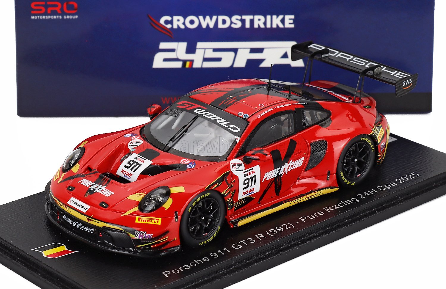 1:43 PORSCHE 911 992 Gt3 R Team Pure Rxcing №911 24h Spa (2025) Richard Lietz - Alex Malykhin - Thomas Preining, Red - SB870