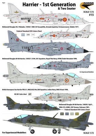 1:72 Декаль Harrier - 1st Generations & Two Seater (Spain, Thailand, India, USA - 6 Markings) - 15