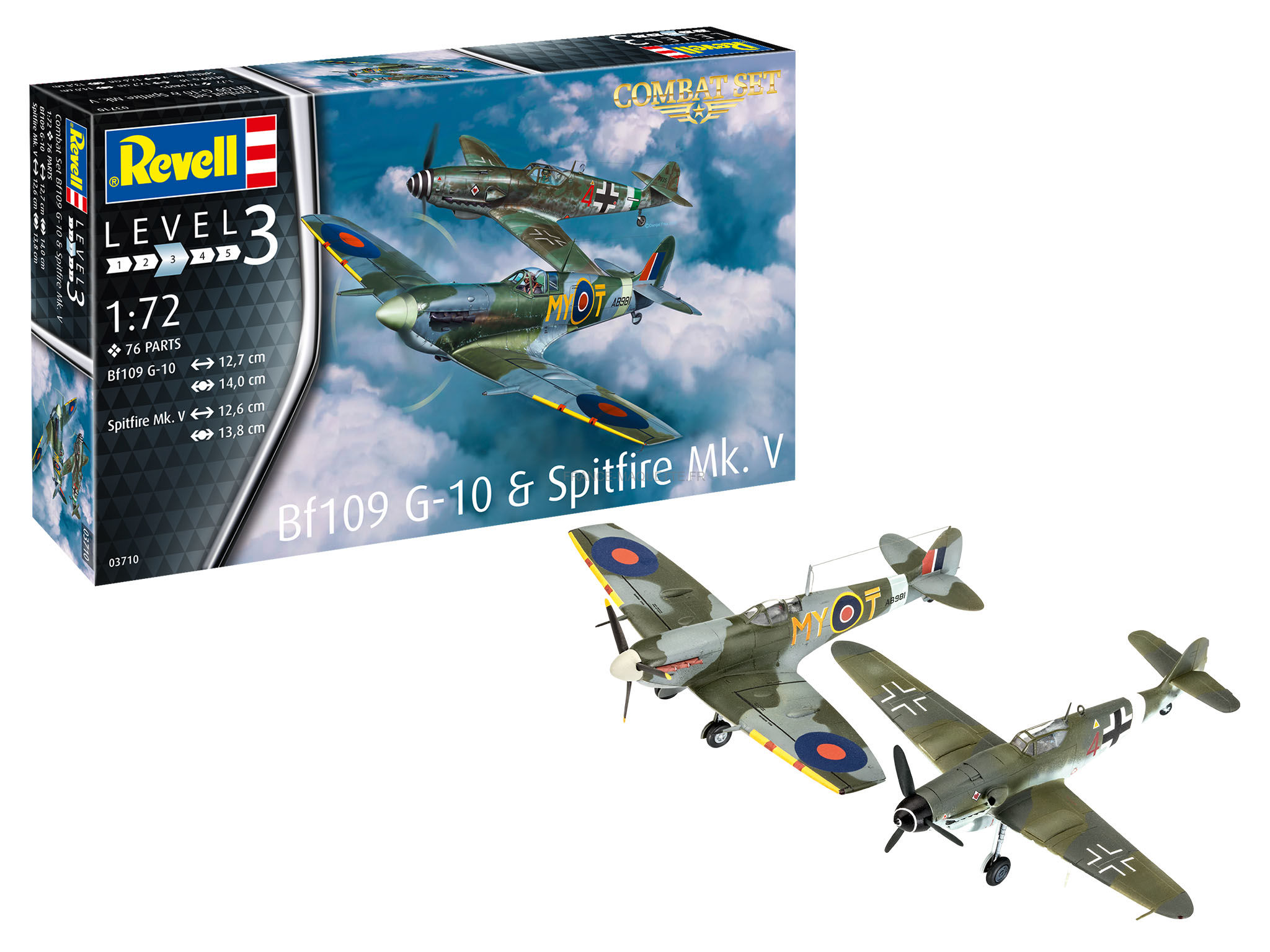 1:72 Сборная модель Combat Set истребитель-низкоплан Bf109G-10 и Спитфайр Mk.V - 03710