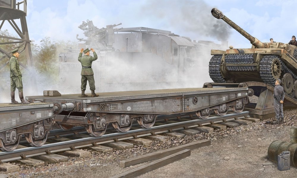 1:35 Сборная модель Немецкая тяжёлая ЖД платформа Ssyms 80 - 00221