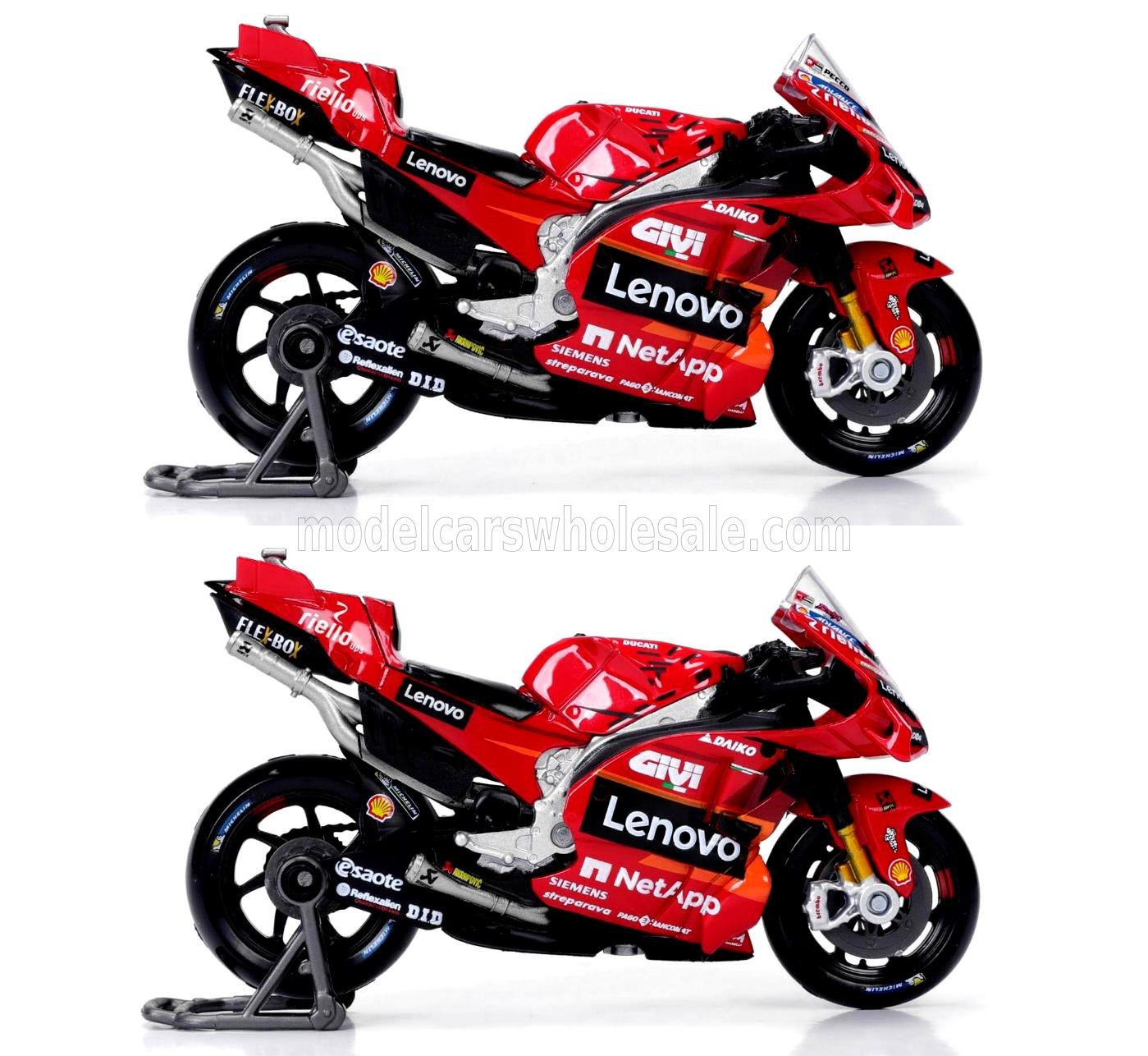 1:18 DUCATI Set 2x Desmosedici Gp23 Team Lenovo №1 World Champion Motogp Season (2023) Francesco Bagnaia + №23 Motogp Season (2023) Enea Bastianini, Red - 36375-SET-23+1