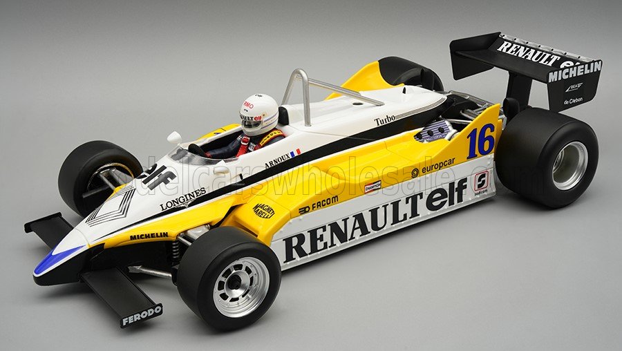 1:18 RENAULT F1 Re30b V6 Turbo Team Renault Elf №16 Winner France Gp (with Pilot Figure) (1982) Rene Arnoux, White Yellow Black - TMD18-399D