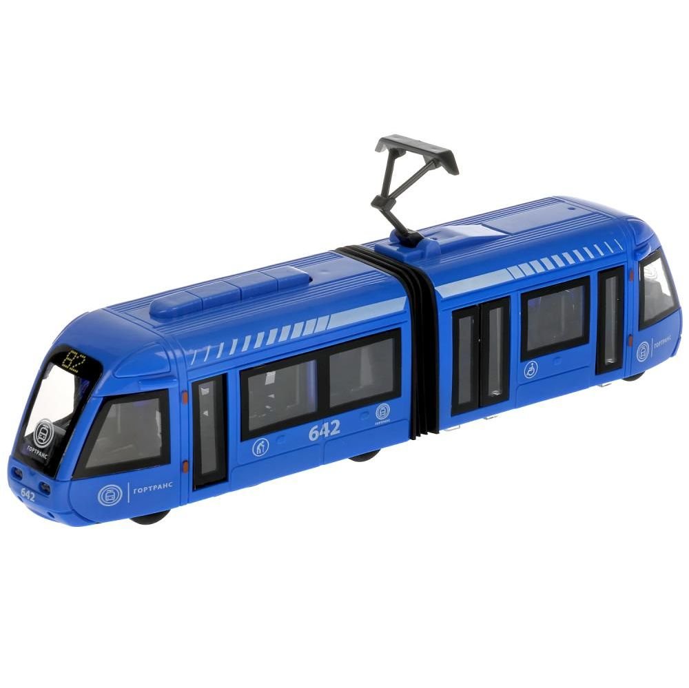 Трамвай с резинкой 30 см,  синий - TRAMNEWRUB-30PL-BU