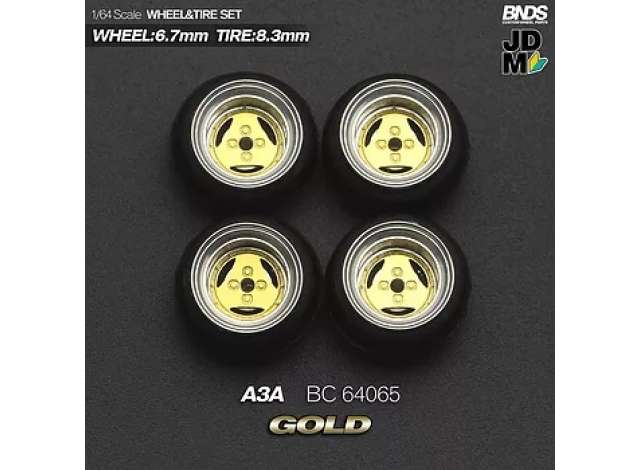 1:64 A3A Alloy Wheel & Rim set, gold/chrome - BC64065