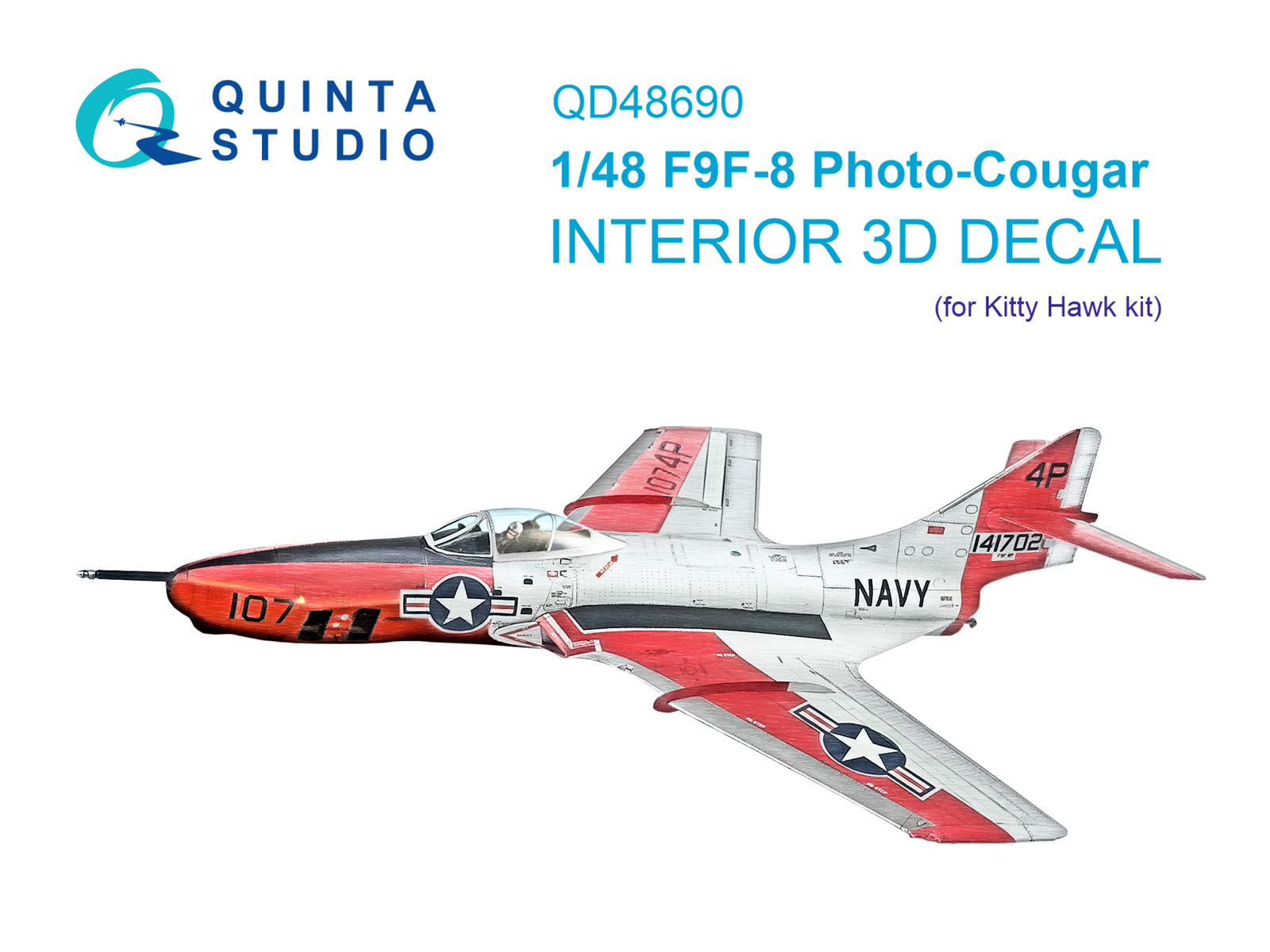 1:48 3D Декаль интерьера кабины F9F-8P Photo-Cougar (Kitty Hawk) - QD48690