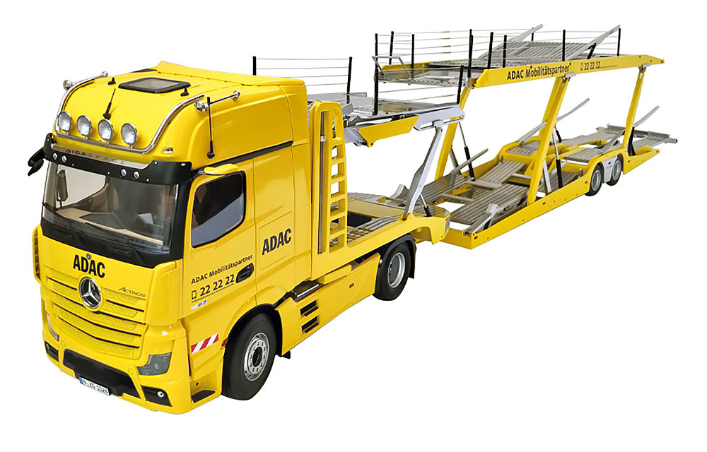 1:18 MERCEDES-BENZ Actros Gigaspace Set with Lohr Car transporter semi-trailer, ADAC, yellow black - 1025/02