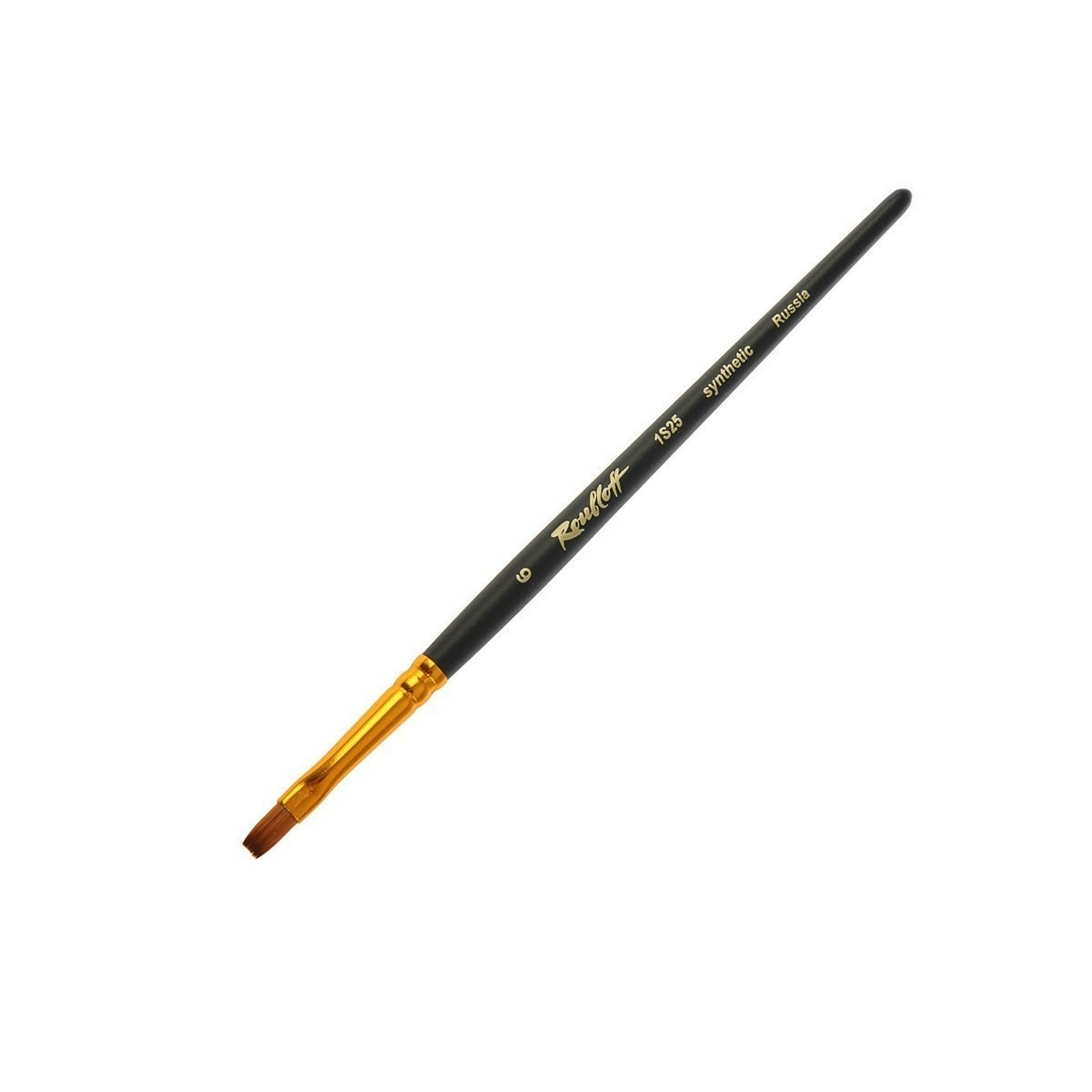 Кисть синтетика под колонок плоская №6 1S25, короткая черная ручка - 1S25-6 / ЖS2-06,05Ж