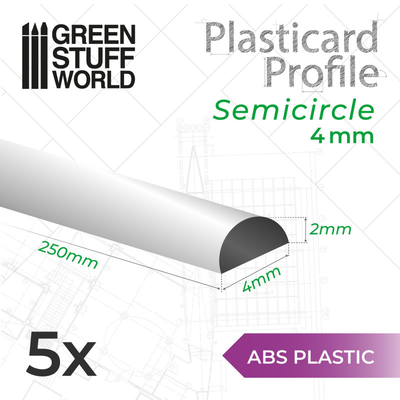 Пластиковые полукруглые профили 2x4 мм / ABS Plasticard - Profile SEMICIRCLE 4mm - 9112