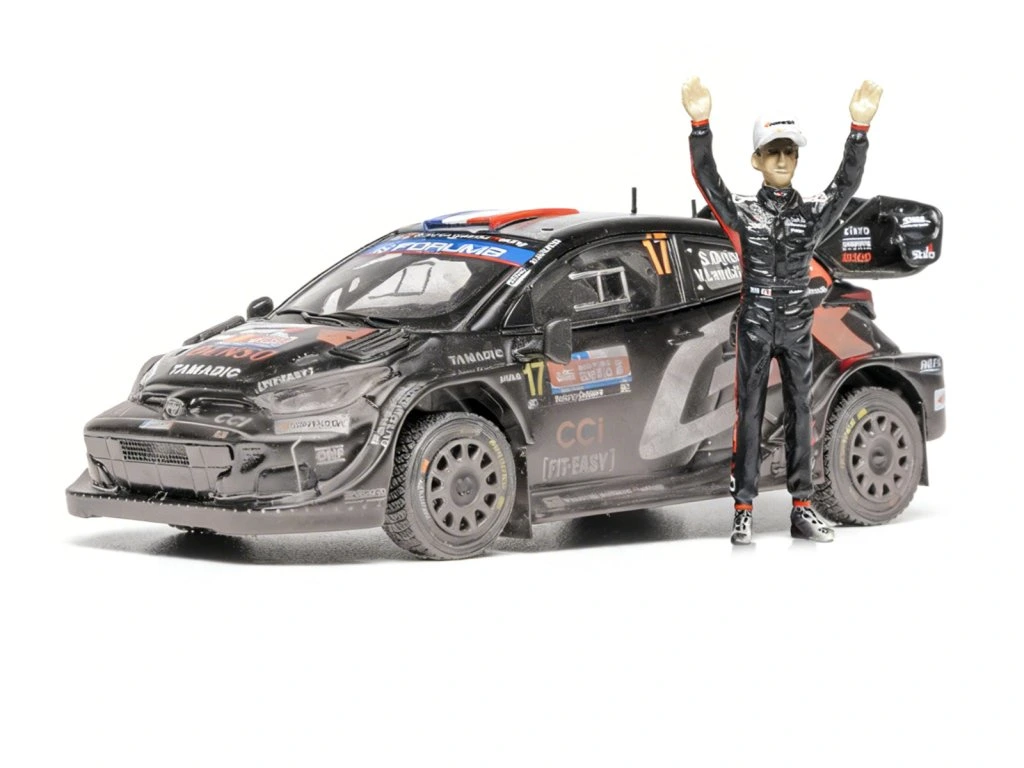 1:43 TOYOTA GR YARIS RALLY1 TEAM TOYOTA GAZOO RACING №17 WRC Rally Chile (after race dirty version) (2025) Sebastian Ogier - Vincent Landais - WITH STANDING FIGURE - RAM1000-LM1.22