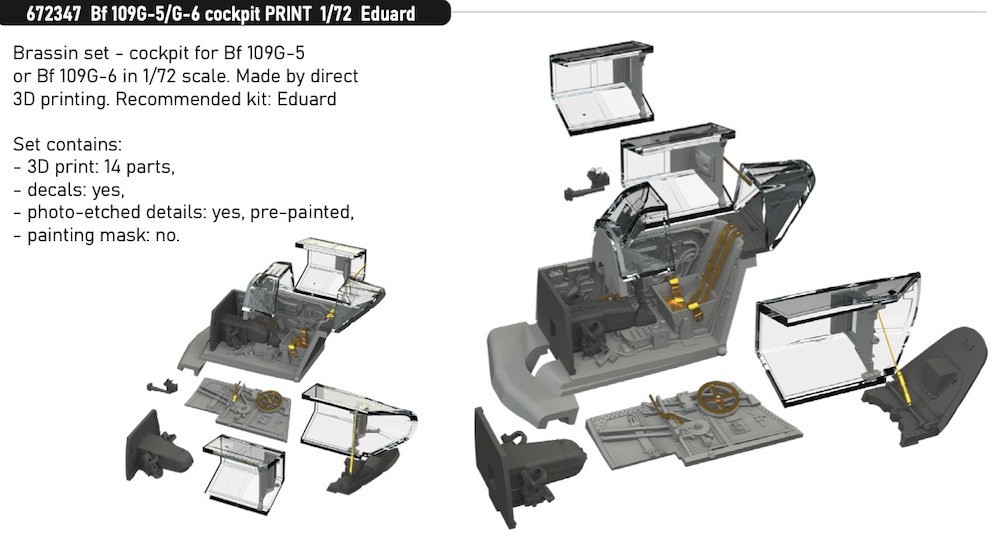 1:72 Кабина пилота Bf 109G-5/G-6 cockpit Brassin PRINT - 672347