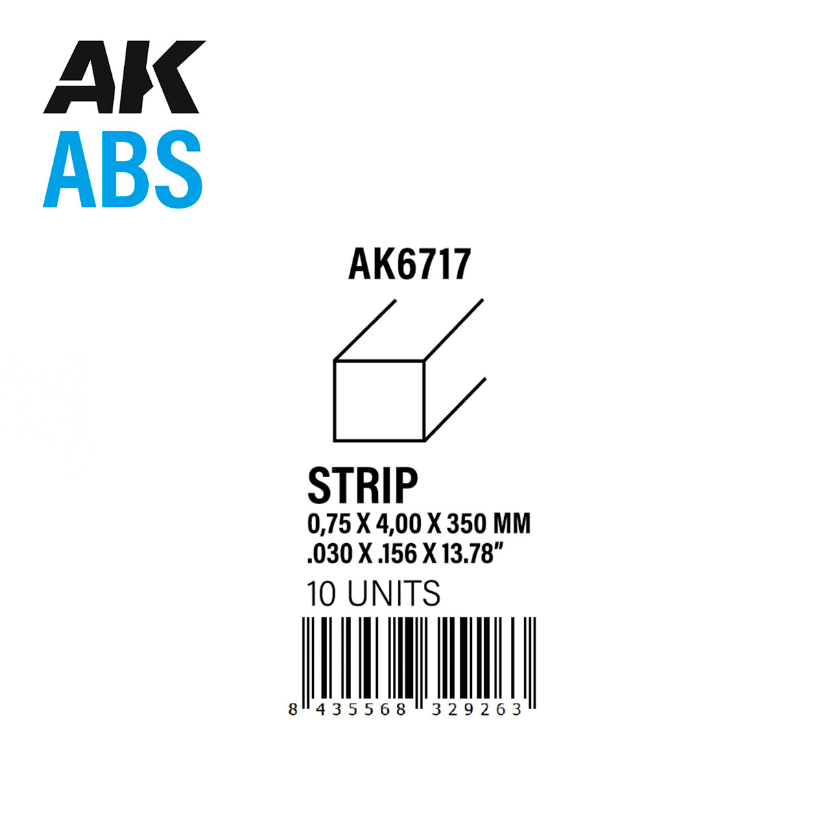Полоски 0.75 x 4.00 x 350 мм – АБС пластик (10 штук) - AK6717