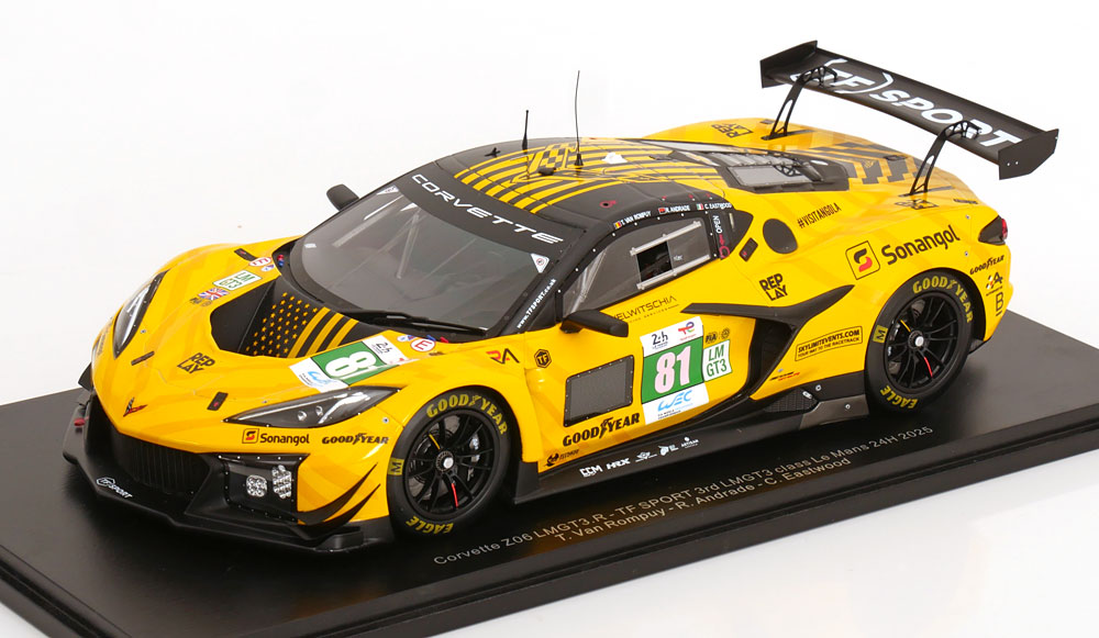 1:18 CHEVROLET Corvette Z06 GT3.R 5.5L V8 TEAM TF SPORT №81 3rd LMGT3 class 24h LeMans 2025 (35th Overall ranking) Rui Andrade, Charlie Eastwood, Tom Van Rompuy - 18S1078