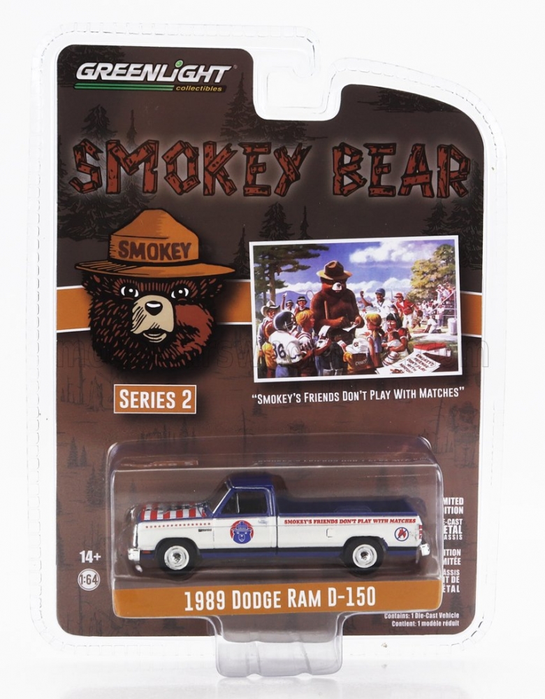 1:64 DODGE RAM D-150 PICK-UP (1989) SMOKEY BEAR, WHITE BLUE - 38040D