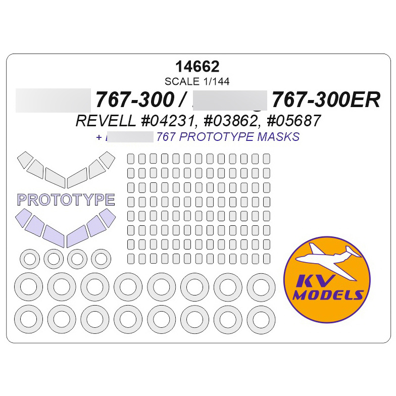 1:144 Маска окрасочная Авиалайнер 767-300 / 767-300ER (REVELL #04231, #03862, #05687)  + маски по прототипу 767 и маски на диски и колеса - 14662