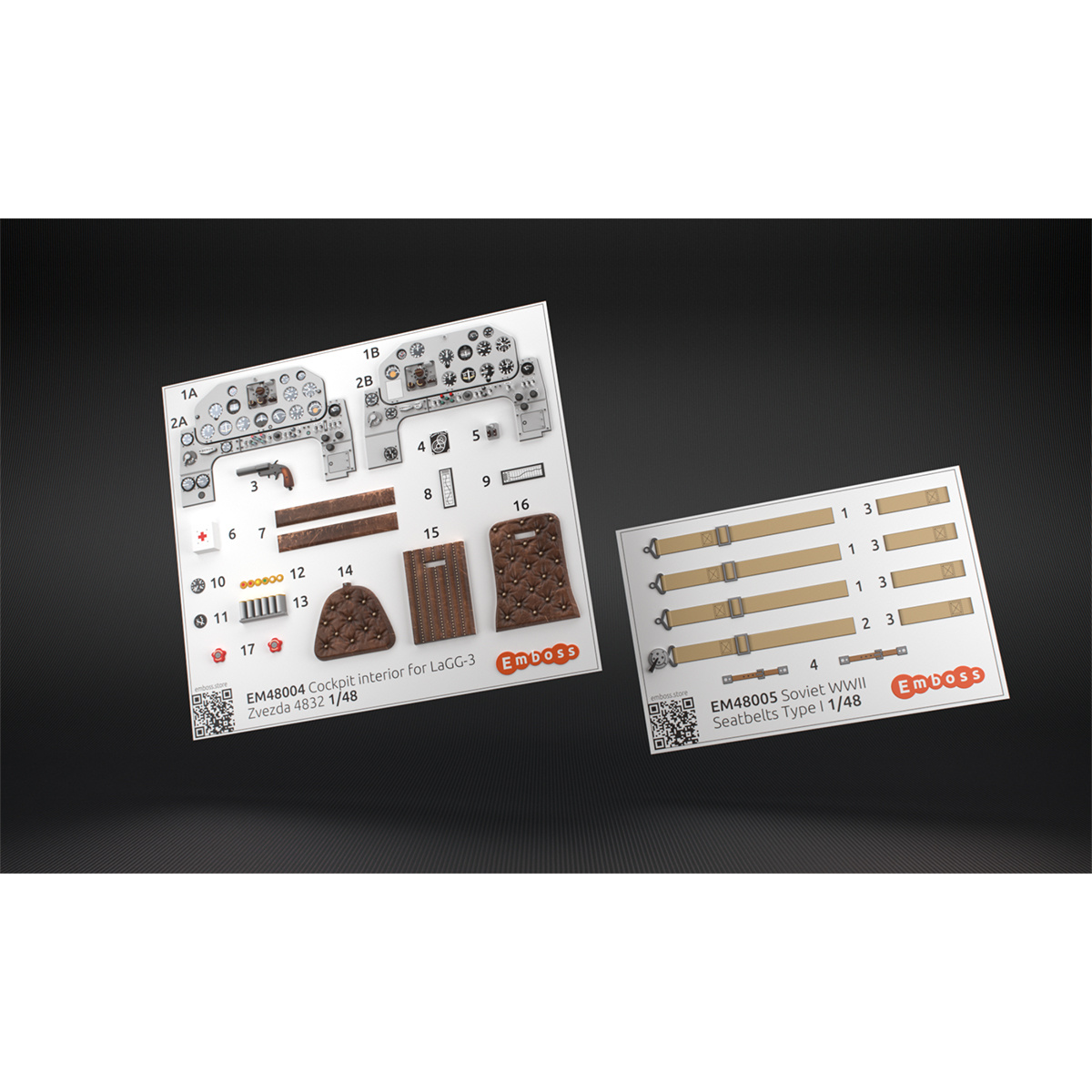1:48 Декаль Интерьер кабины для модели ЛаГГ-3 Звезда + привязные ремни самолетов ВВС РККА Тип 1 - EM48004+EM48005