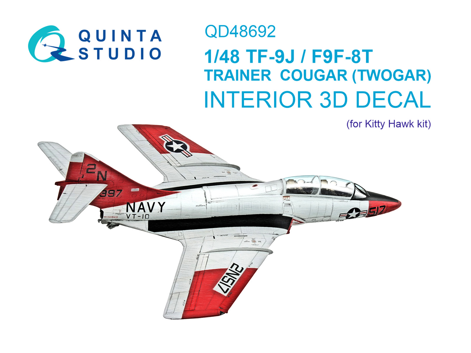 1:48 3D Декаль интерьера кабины TF-9J/F9F-8T Twin Cougar/Twogar (Kitty Hawk) - QD48692