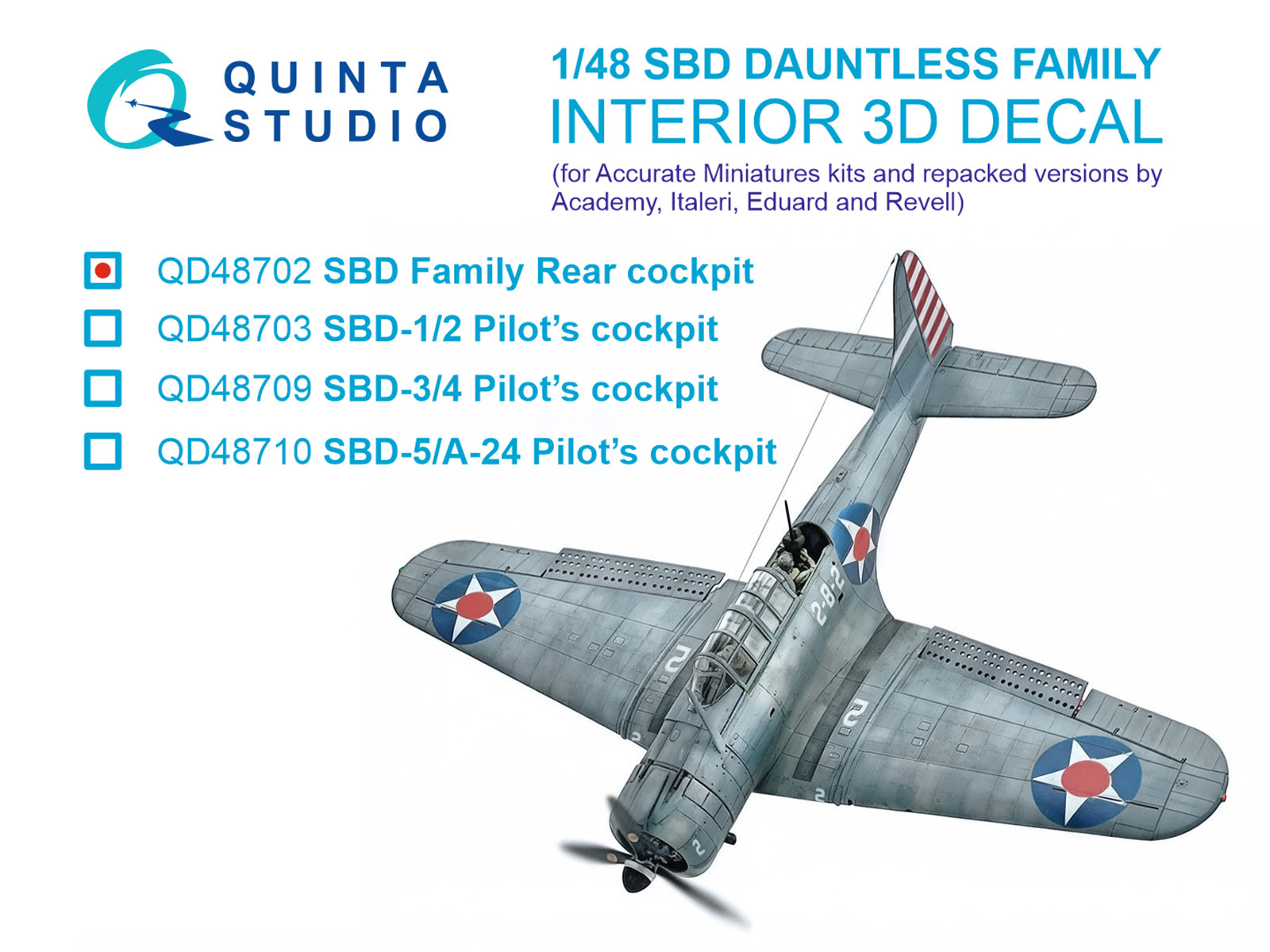 1:48 3D Декаль интерьера задней кабины для семейства SBD Dauntless (Accurate Miniatures / Academy/и т.д.) - QD48702