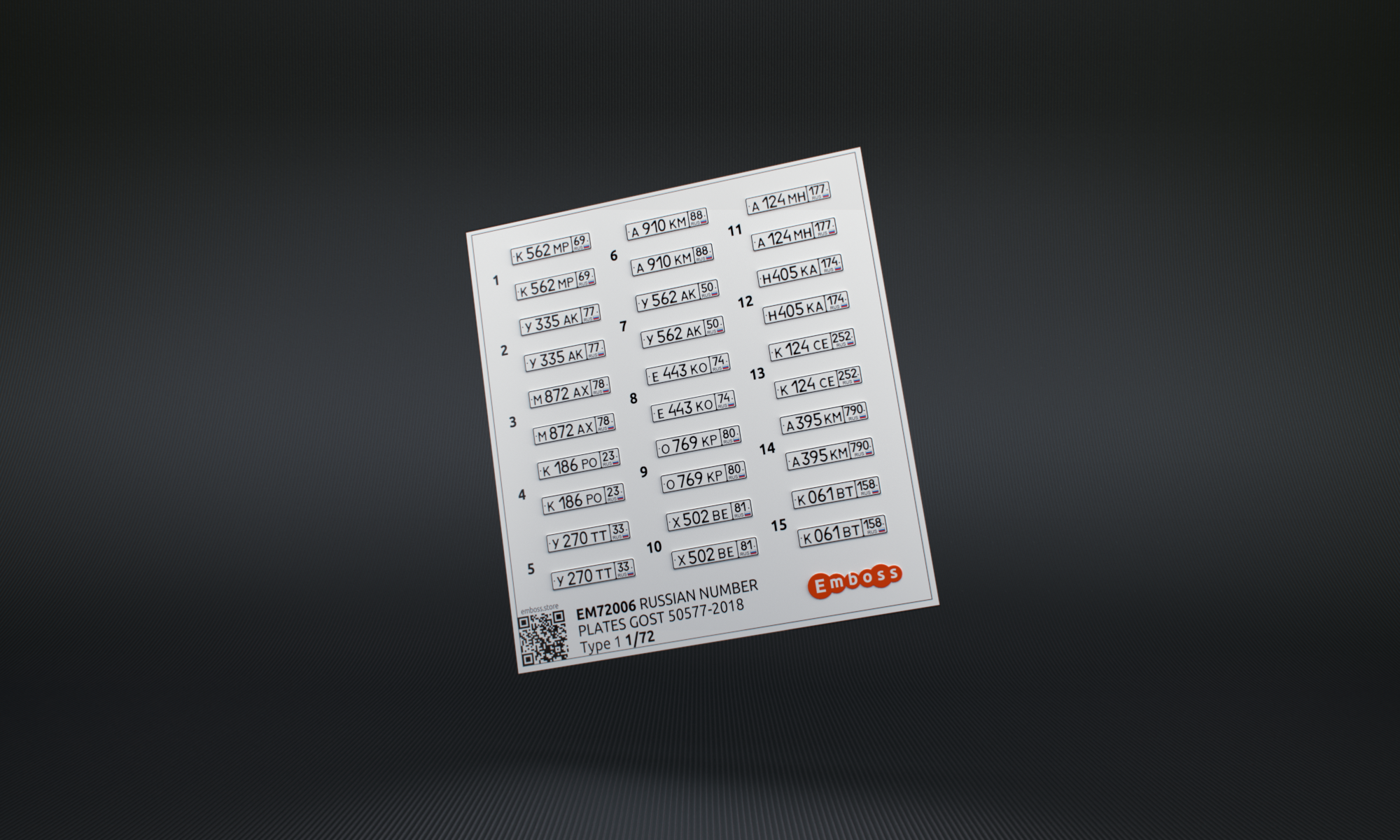 1:72 3D декаль Современные автономера РФ ГОСТ 50577-2018 Тип 1 - EM72006