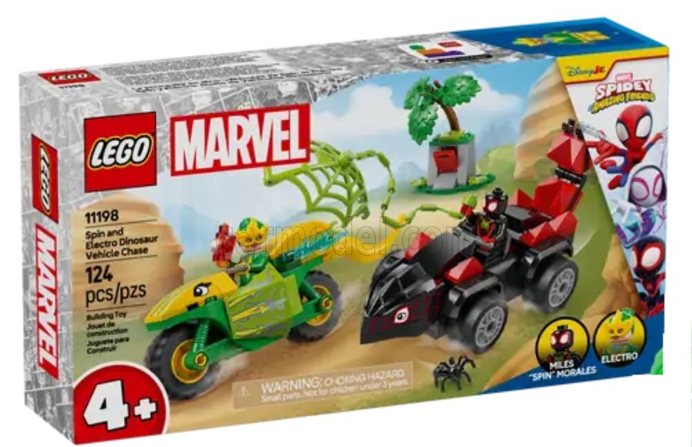 Сборная модель Lego Marvel - Spin And Electro Dinosaur Vehicle Chase - 124 штук - 11198