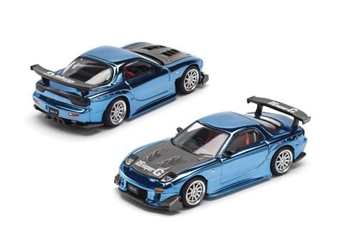 1:64 MAZDA RX7 Re-Amemiya Widebody, blue chrome - PR640223
