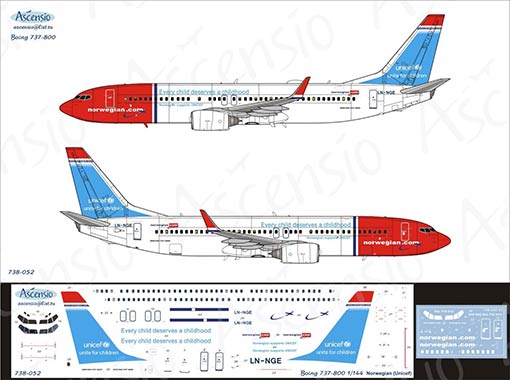 Декаль на самолет Boeing 737-800 Norwegian (Unicef) - 738-052