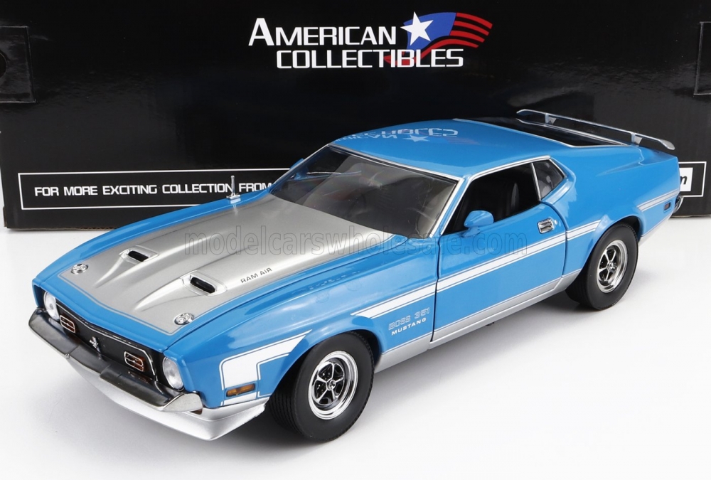 1:18 FORD MUSTANG BOSS 351 RAM AIR COUPE (1971), BLUE SILVER - 3628