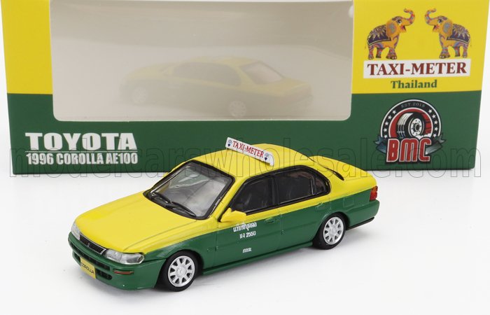 1:64 TOYOTA Corolla Ae100 Thailand Taxi (1996), Yellow Green - BM64B0334RHD