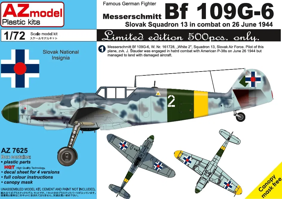 1:72 Сборная модель Самолет Messerschmitt Bf 109G-6 - AZ7625