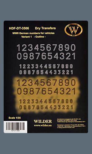 1:35 Сухая декаль WWII German numbers for vehicles. Variant 1-Outline - HDF-DT-3506