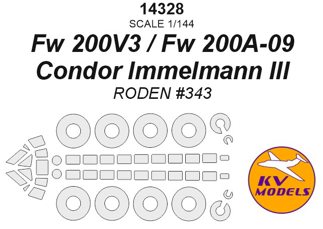 1:144 Окрасочная маска для Fw 200V3/A-09 Condor Immelmann III + маски на диски и колеса - 14328