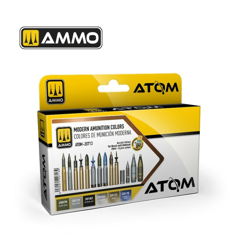 Набор акриловых красок ATOM Современные цвета амуниции / ATOM Modern Amunition Colors Set (6 цветов) - ATOM20713
