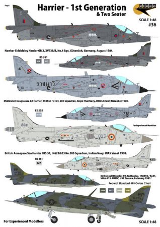 1:48 Декаль Harrier - 1st Generations & Two Seater (UK, Thailand, India, USA, Spain - 6 Markings) - 36