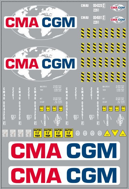 1:43 Набор декалей Контейнеры CMA GGM (вариант 2) (100х140) - DKM0084
