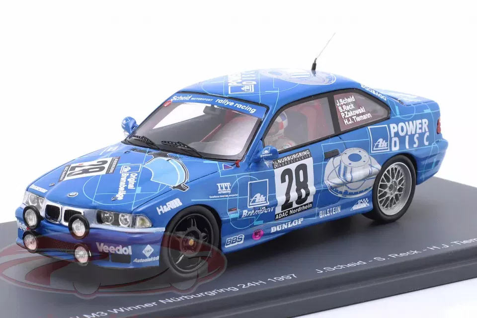 1:43 BMW M3 (E36) Coupé #28 Winner 24h Nürburgring Johannes Scheid, Sabine Reck (später Schmitz), Hans-Jürgen Tiemann, Peter Zakowski (1997) - 43NUR1997
