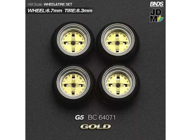 1:64 G5 Alloy Wheel & Rim set, gold/chrome - BC64071