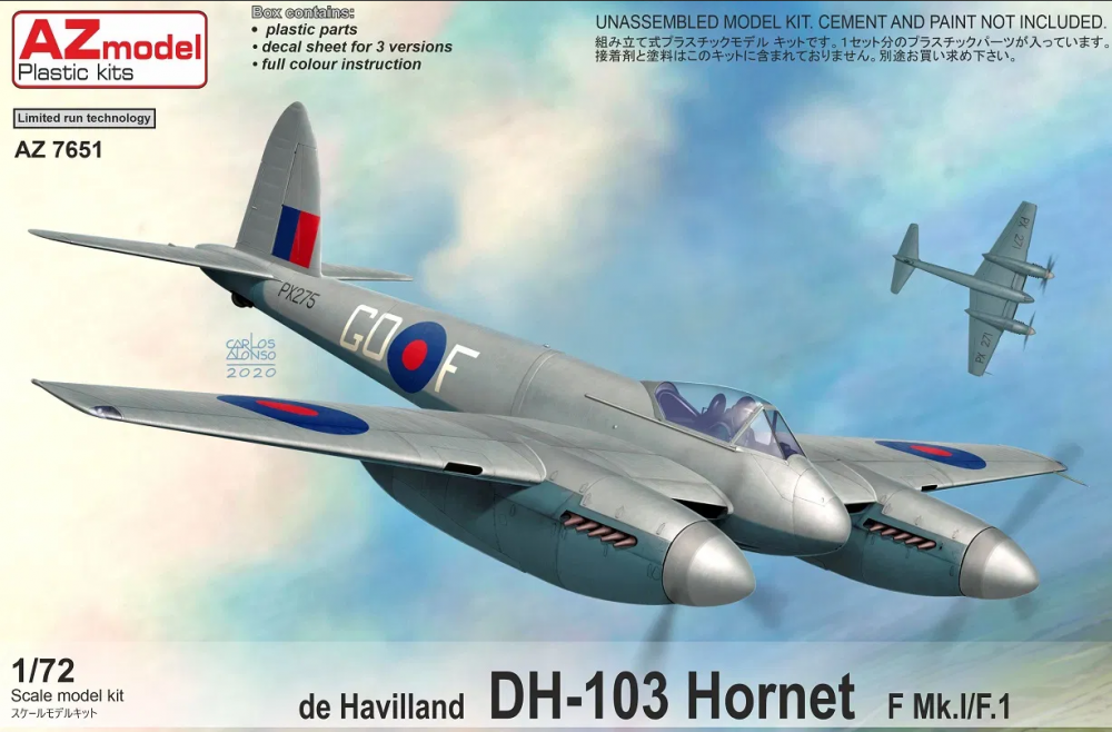 1:72 Сборная модель Самолет DH-103 Hornet F Mk.I/F.1 - AZ7651