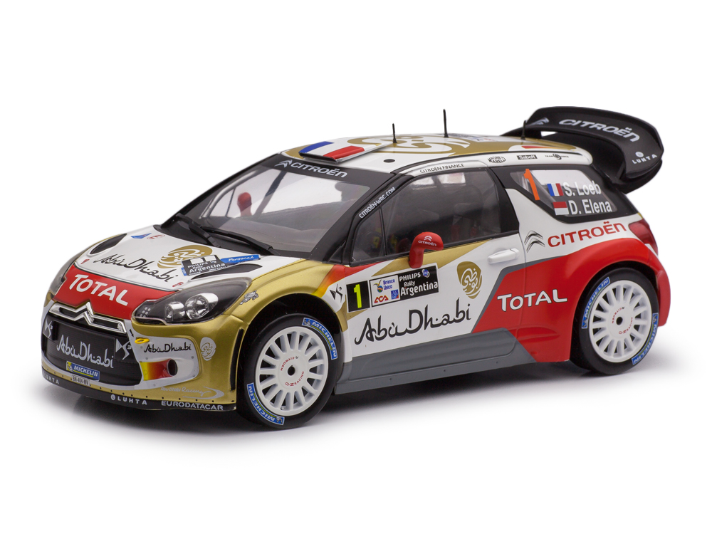 1:18 CITROËN DS3 WRC S.Loeb / D.Elena #1 белый с красным и золотистым - SCNA0397